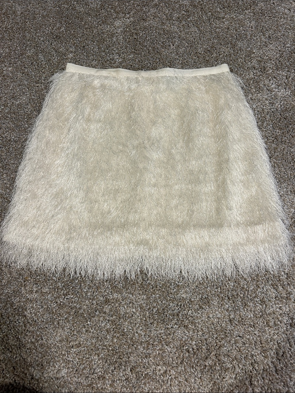 H&M Cream Feathered Faux-Fur Mini Skirt